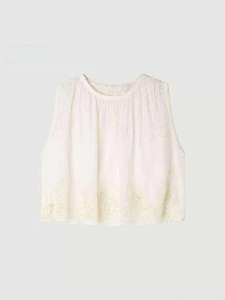 French Embroidered Lace Vest & Lantern Pants Set Small