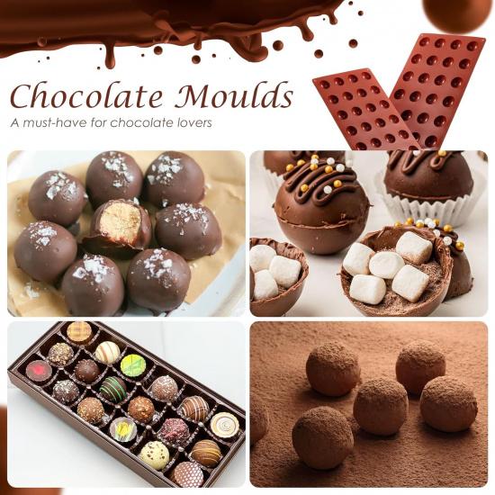 2 PCS Silicone Chocolate Molds, 24-Cavity Half Spheres Silicone Molds for Baking Cocoa Bomb, Pudding, Jelly, Butter Balls, Food Grade Silicone, Heat