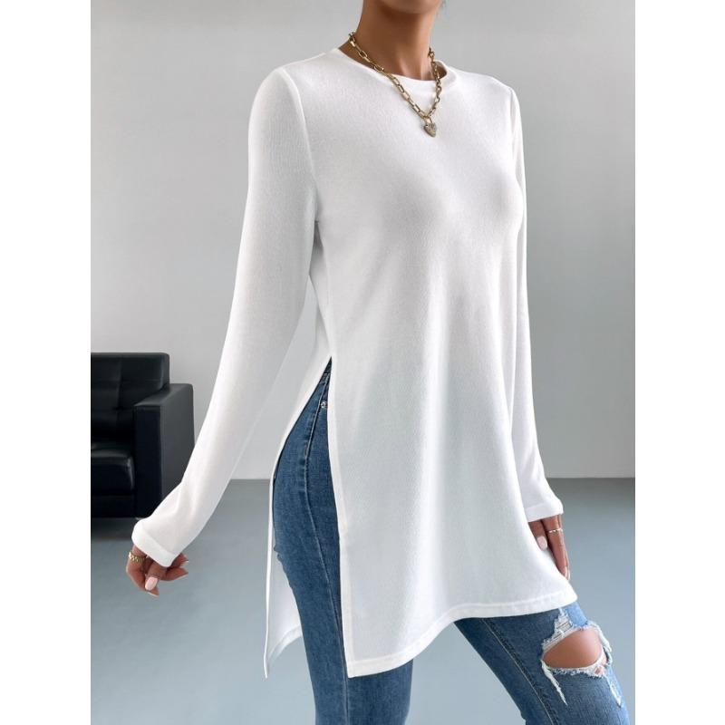 Women S Long Sleeve Solid Color Mid Length T Shirt