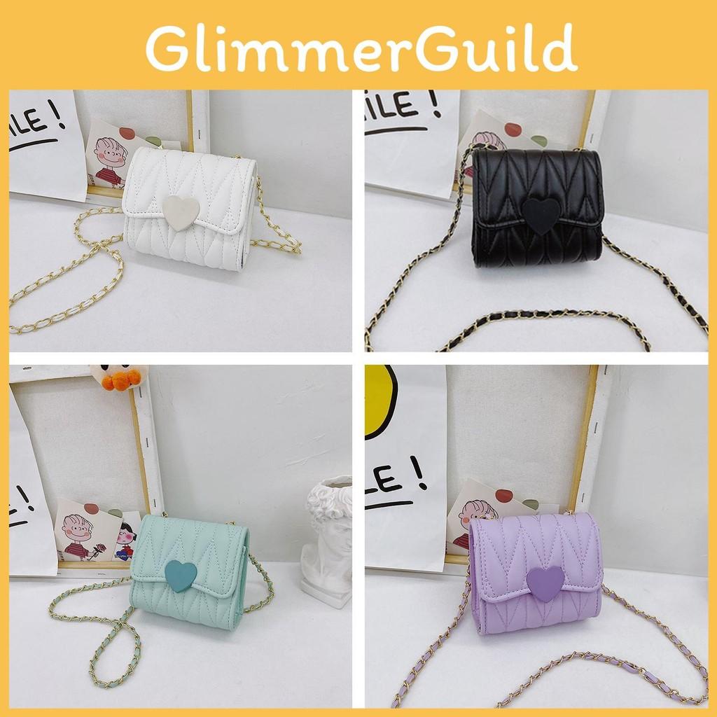 Heart Color Solid Shape Children Mini Chain Shoulder Bag Checkered Pattern Girls