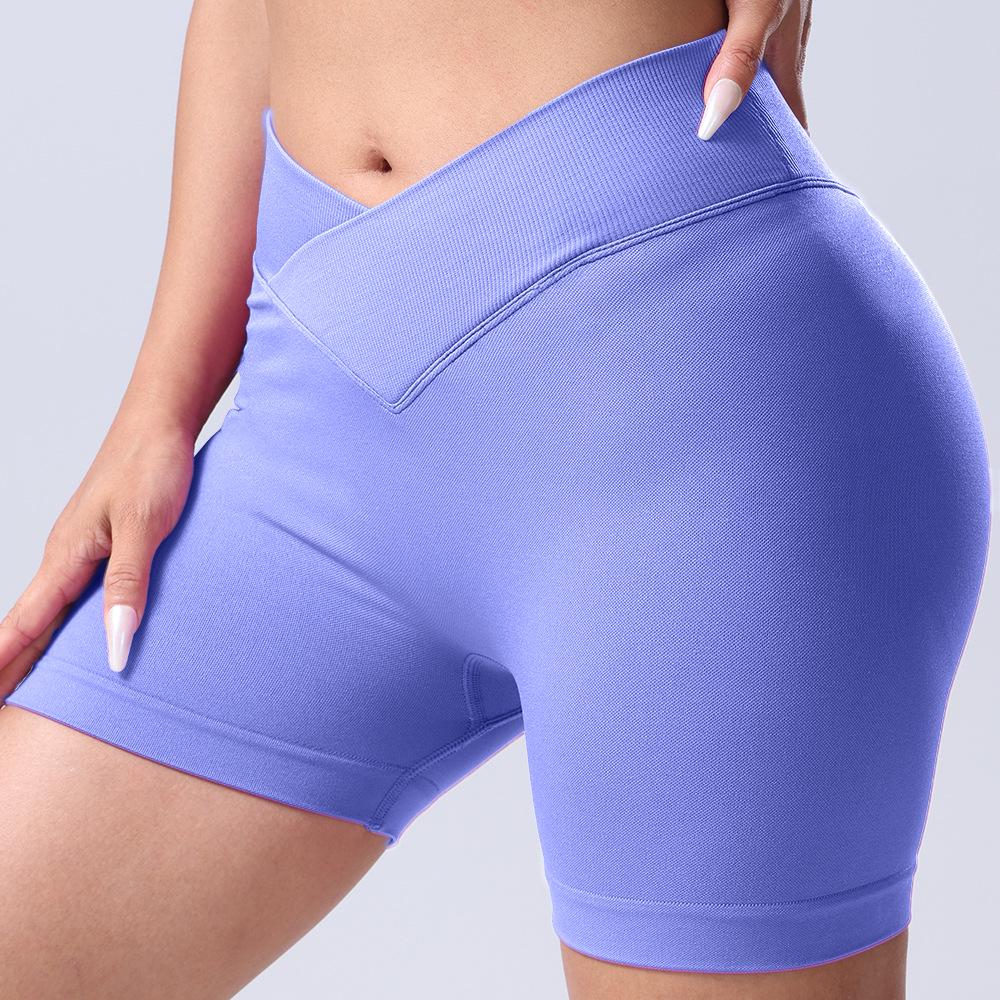 Seamless Cross-Waist Breathable Peach-Lift Yoga Shorts - Quick-Drying Athletic Three-Point Design