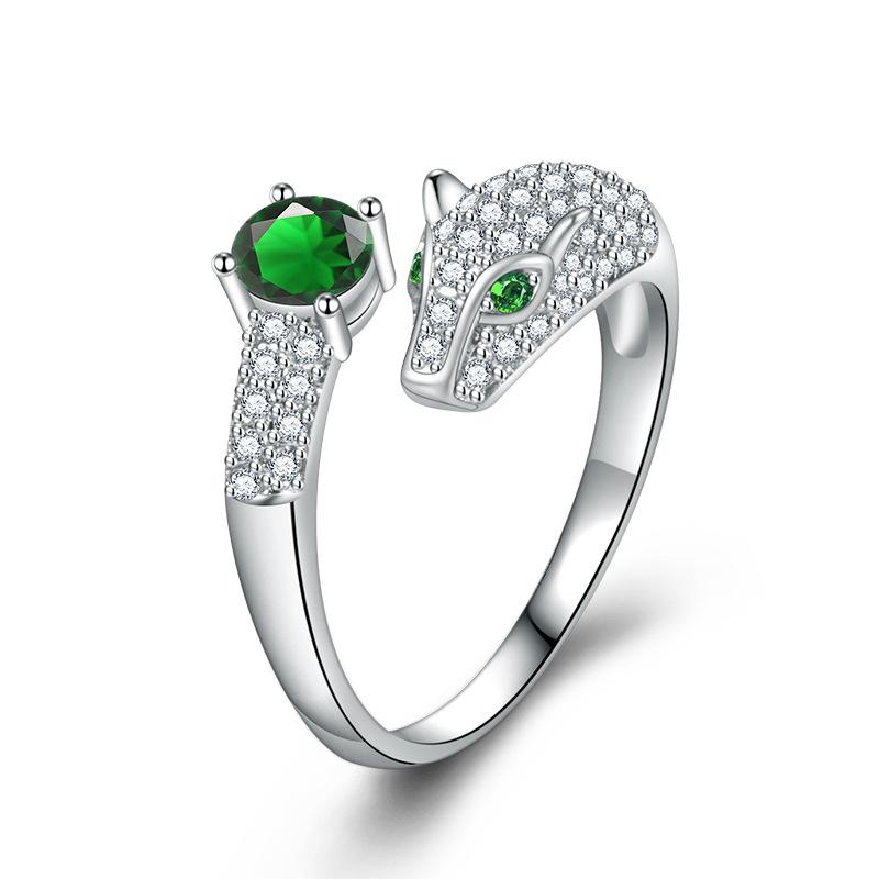 POMOiii Leopard Head Ring Opening Resizable Rings For Women Zircon Engagement Party Fine Jewelry Gift