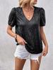 New Cross Women's Sexy Solid Color Sequins V-Neck Loose Short Sleeve T-Shirt