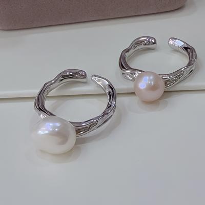 Lan Yun's Original Handmade Niche Design Japanese Natural Irregular Pearl Finger Ring Light Luxury Ring Women's Copper Plated with Platinum