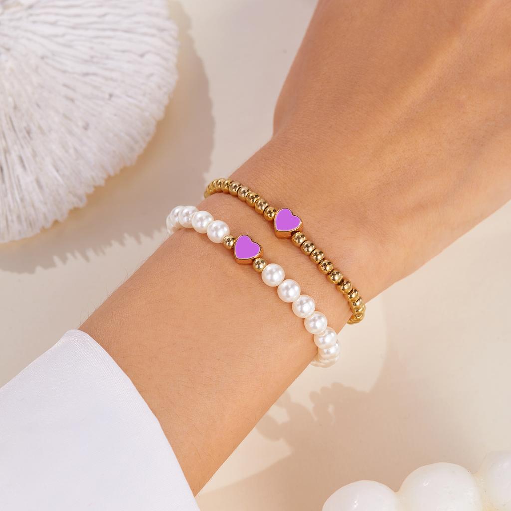 Double Layer Colorful Heart Beaded Bracelets for Women Elegant Imitation Pearl Handmade Bracelets  Friendship Jewelry