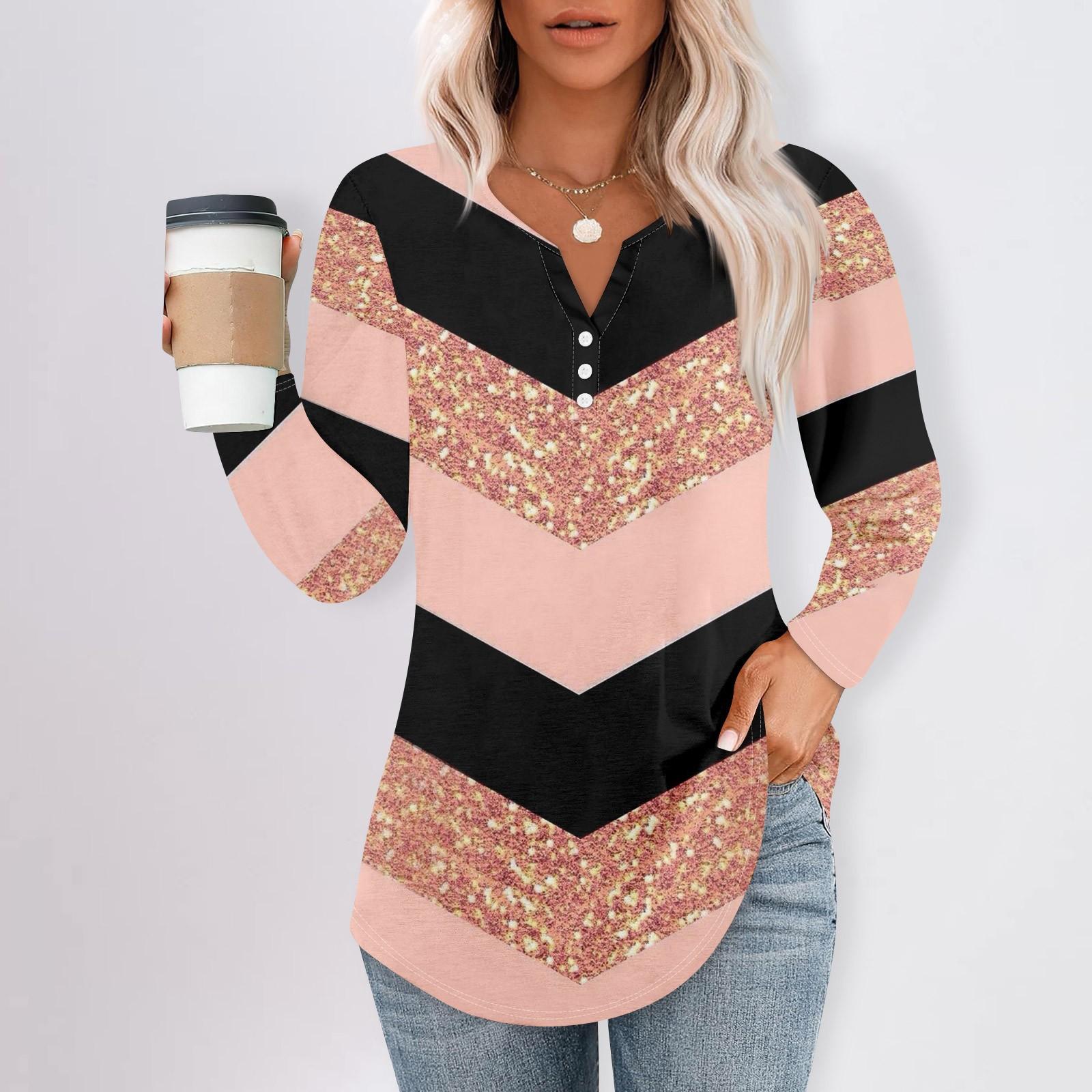 

Женская мода повседневный топ с разрезом по низу и принтом в полоску и круглым вырезом с длинными рукавами XXXL розовый