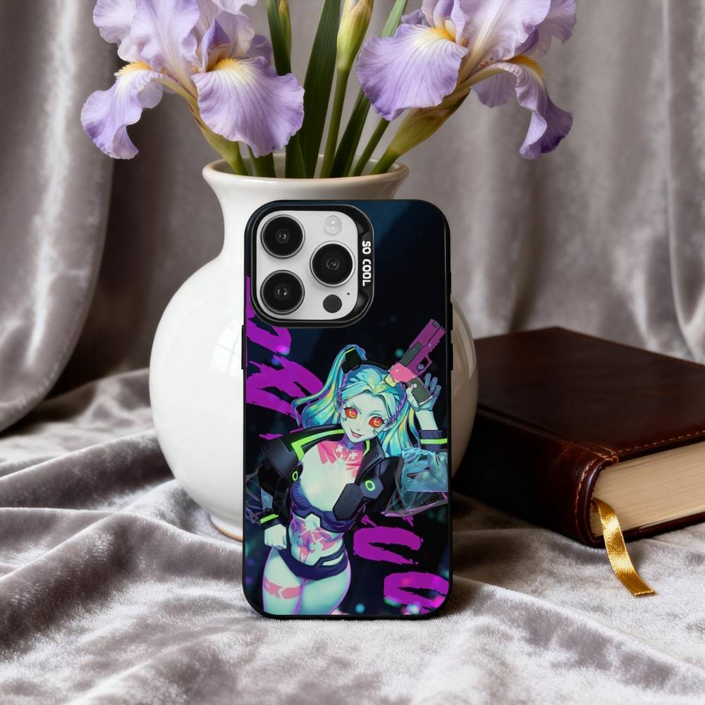 C-Cyberpunk-K R-RebeccaS Phone Case For iPhone17,16,15,14,13,12,11 Plus,Pro Max Candy Silver Plated Inside Cover
