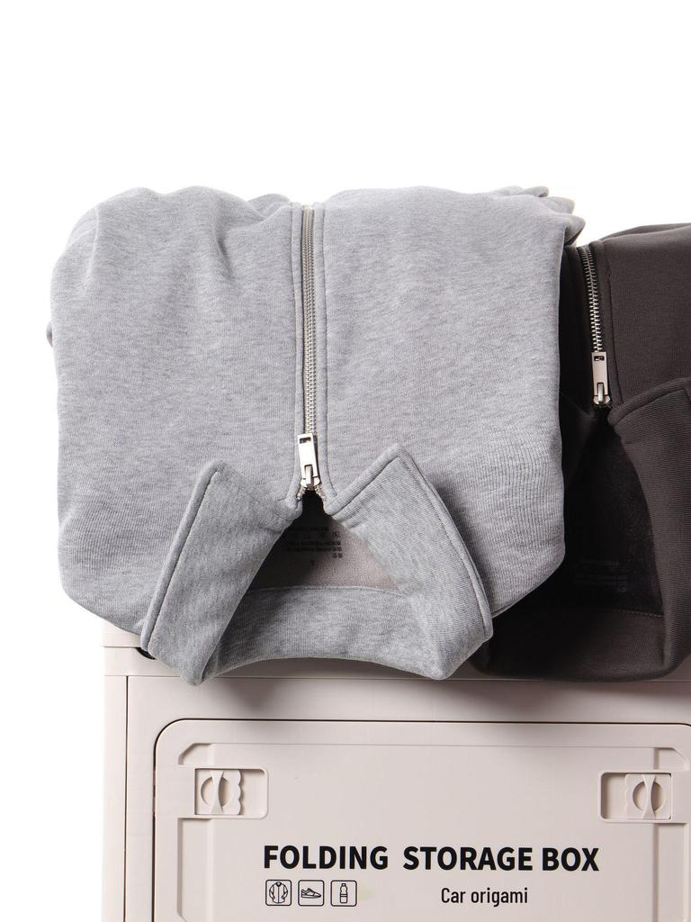 Men's Trendy Japanese Retro Silver Fox Velvet Hoodie - Heavyweight, Solid Color, Zipper Lapel Jacket for Autumn Winter