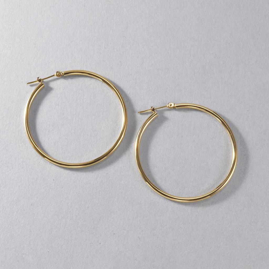 K18 Gold Hoop Earrings 40mm 2mm Width 1 Pair [Speranza] Women's