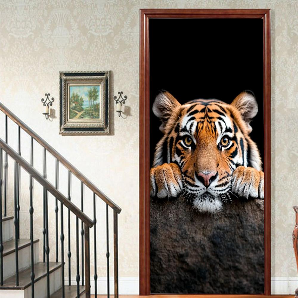 1 Stück Tiger Veranda Vinyl Türsticker Für Schlafzimmer Heimdeko Selbstklebend Abnehmbarer Wandaufkleber Türrenovierung Wasserdichtes Poster