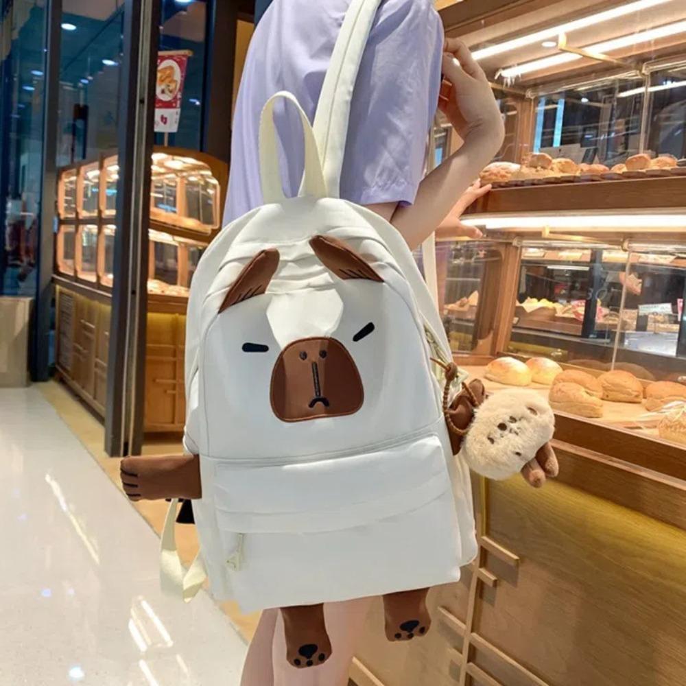 Plush Doll Keychain Cartoon Animal Daypack Nylon Large Capacity School Bag Friends