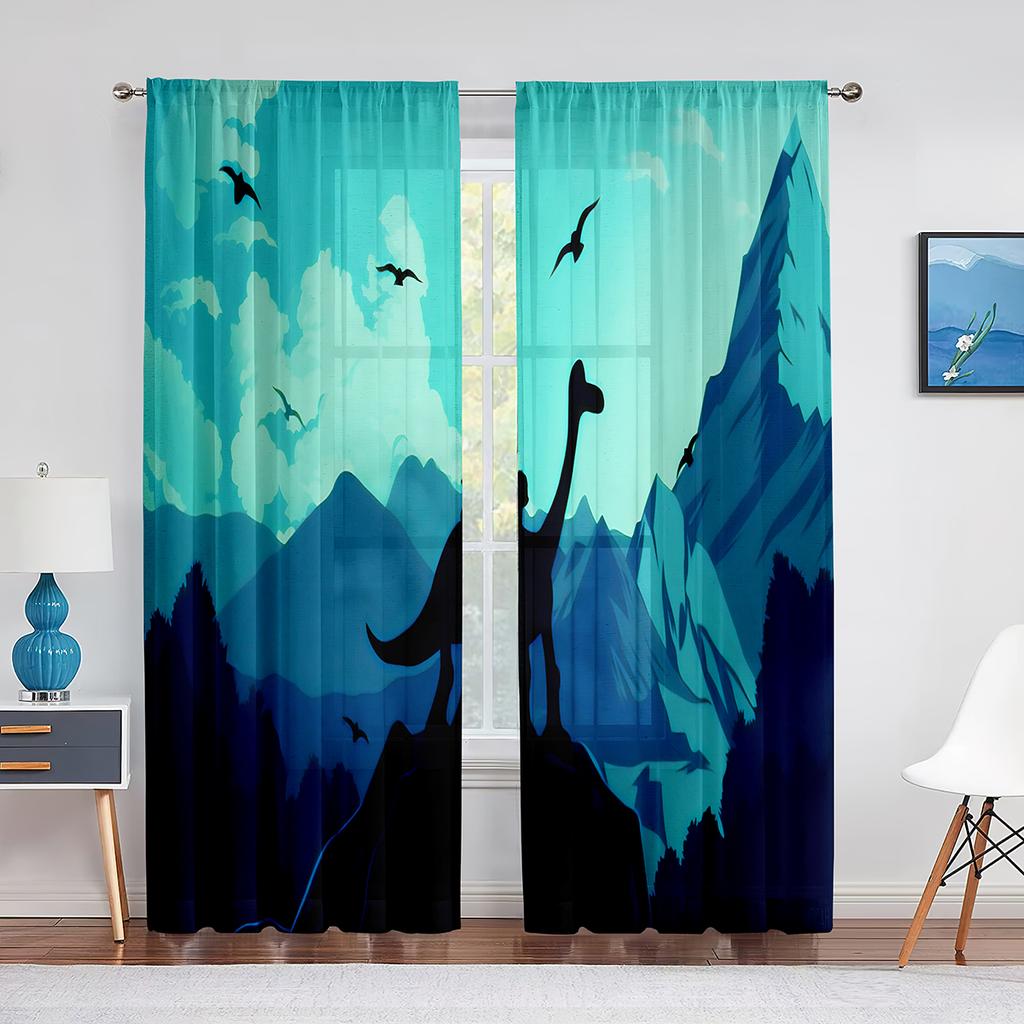 Dinosaurie Tecknad Dino Djur Tyll Skira Fönstergardiner för Vardagsrum Barn Pojkar Sovrum Modern Tyll Voile Gardin Dekoration