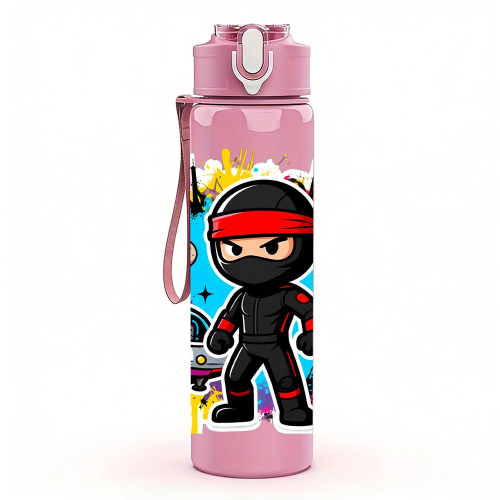 1pz Splash Ninja Bambino Cartone Animato Ritratto 750ml Plastica Colorata Borraccia Anti-perdita Tappo con Cannuccia a Flip Per Sport Ufficio Uso Domestico
