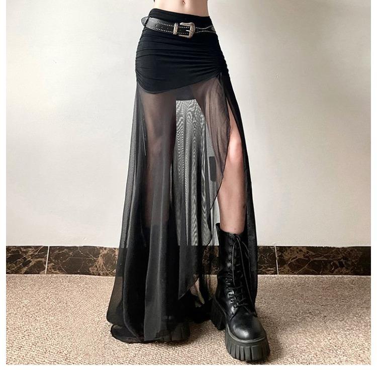 

Sexy black Mesh Split Skirt Women Fashion High Slit Slim Long Skirts S чёрный