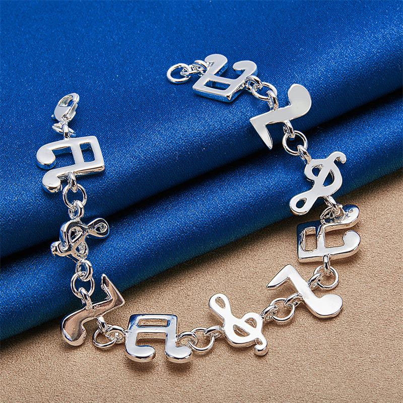 Elegant 925 Sterling Silver 8-inch Exquisite Musical Note Bracelet, Fashionable Women's Wedding Accessories, Party Jewelry