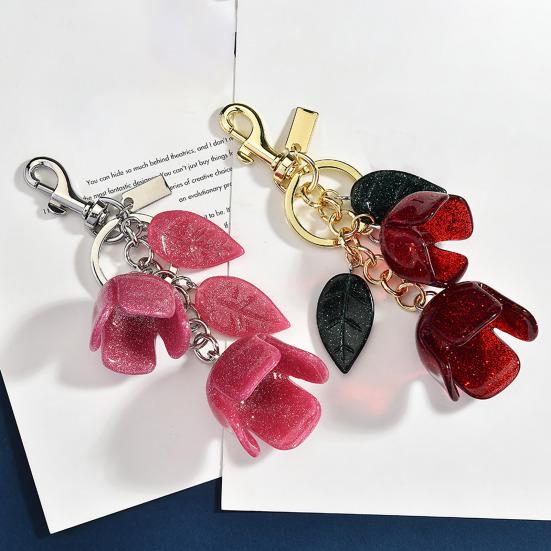 Keychain Pendant Resin Rose Bud Design Key Chain with Lobster Clasp Bag Charm Backpack Pendant Accessory