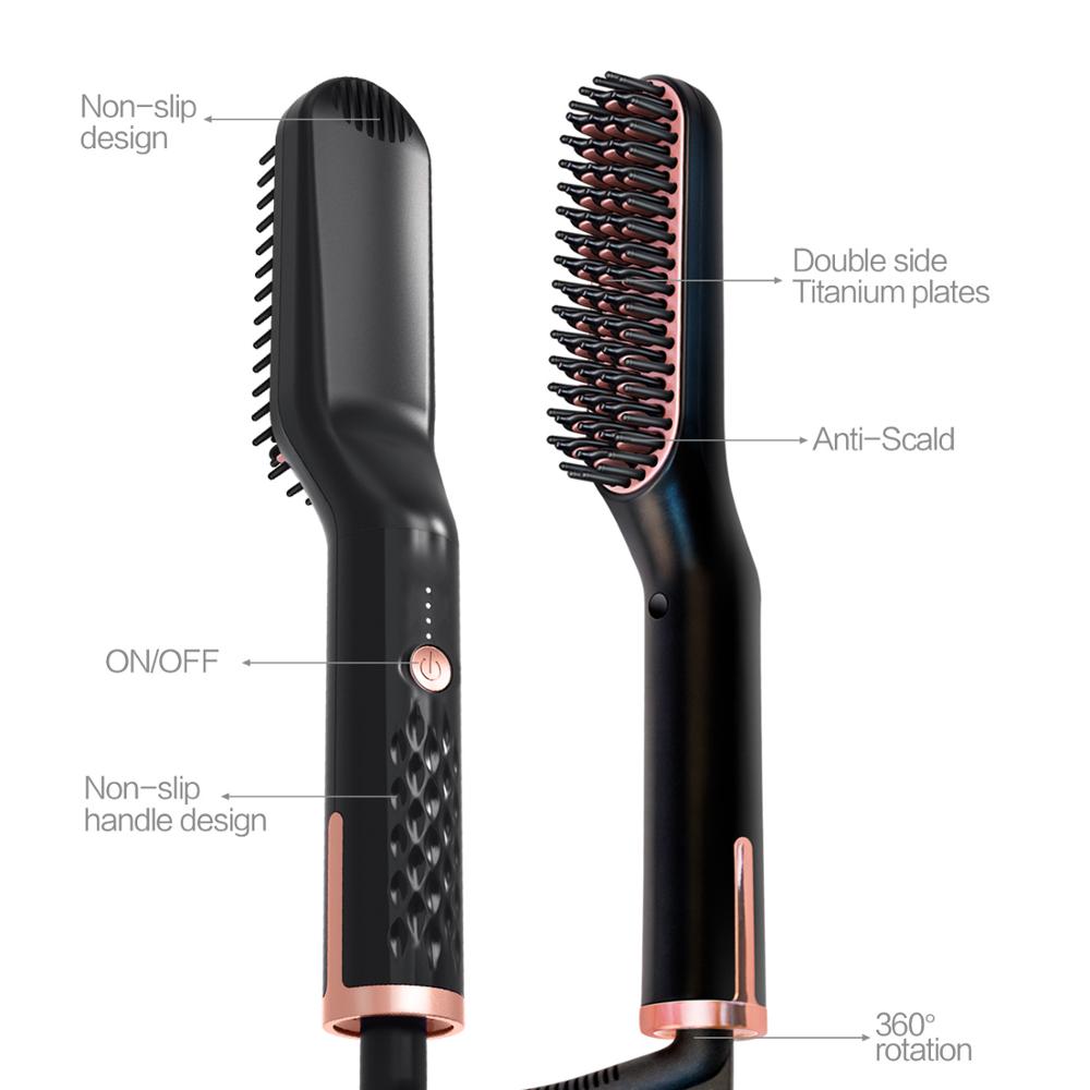 Professional Electric Hair Straightening Brush Rotating Hot Comb For Man's Beard Straightener Ionic Smoothing Styling Brushes