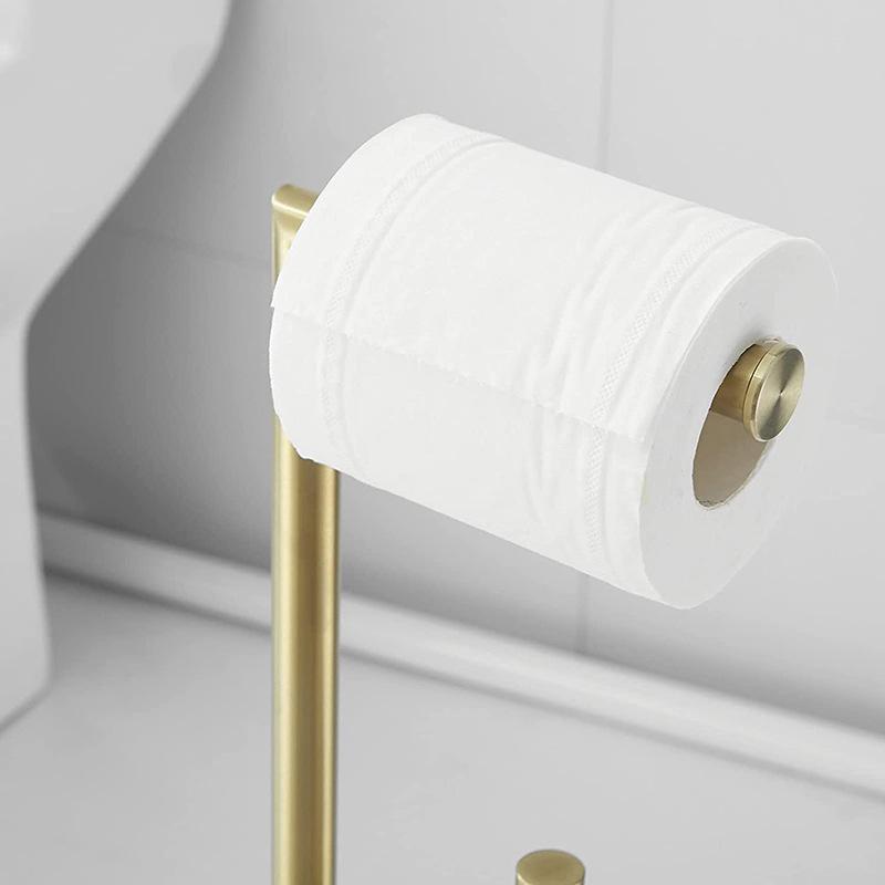 Freestanding Stainless Steel Tissue and Towel Holder with Storage, No-Drill Bathroom Toilet Paper Stand