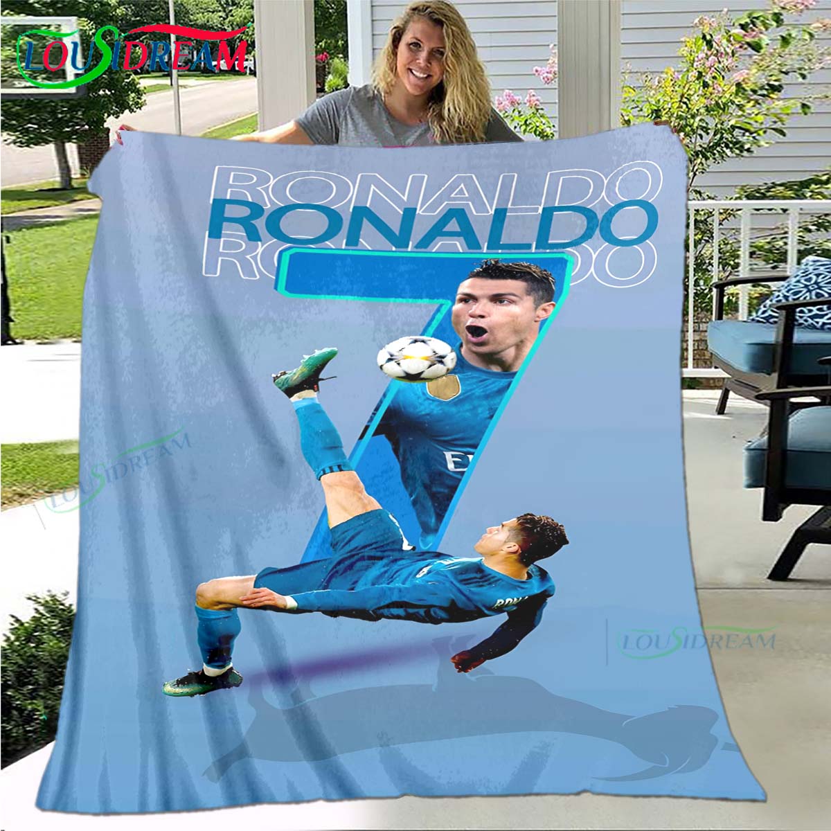 Football Star R-Ronaldo M-Messi M-Mbappe Paint Blanket Flannel Thin Blanket Portable Home Travel Office Lunch Break Blanket Gift 100x150cm