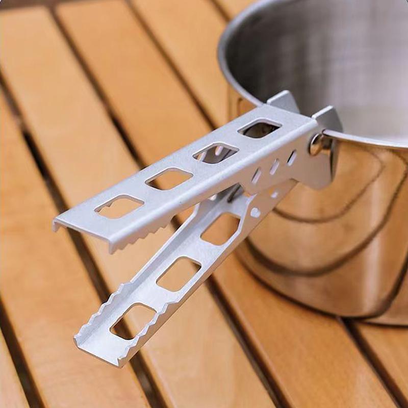 Grampo de panela anti-escaldante para churrasco ao ar livre, liga de alumínio, design dentado, braçadeira de mesa portátil, ferramenta de prato