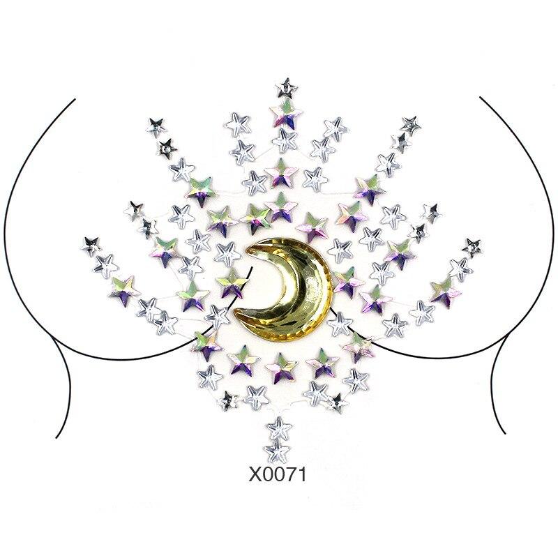 3D Crystal Chest Jewels Temporary Tattoo Sticker Rhinestone Flash Tattoos Adhesive Face Jewel Gem Body Paint Sticker for Party