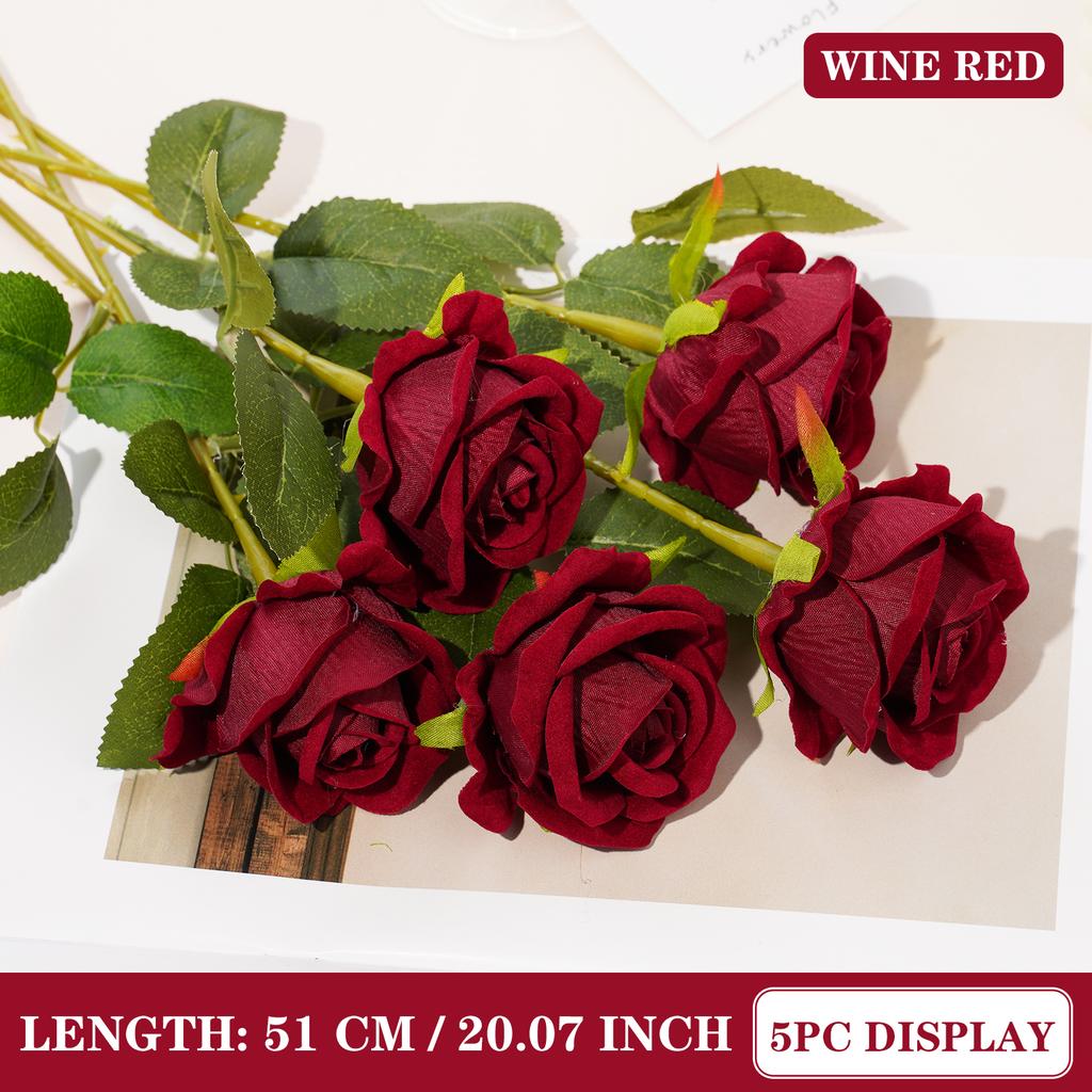 3/5 Stück 51 cm künstlicher Rosenstrauß aus rotem Samt, ideal für Heimdekoration, Partys, Tischdekoration, Valentinstag, Hochzeiten und DIY-Projekte