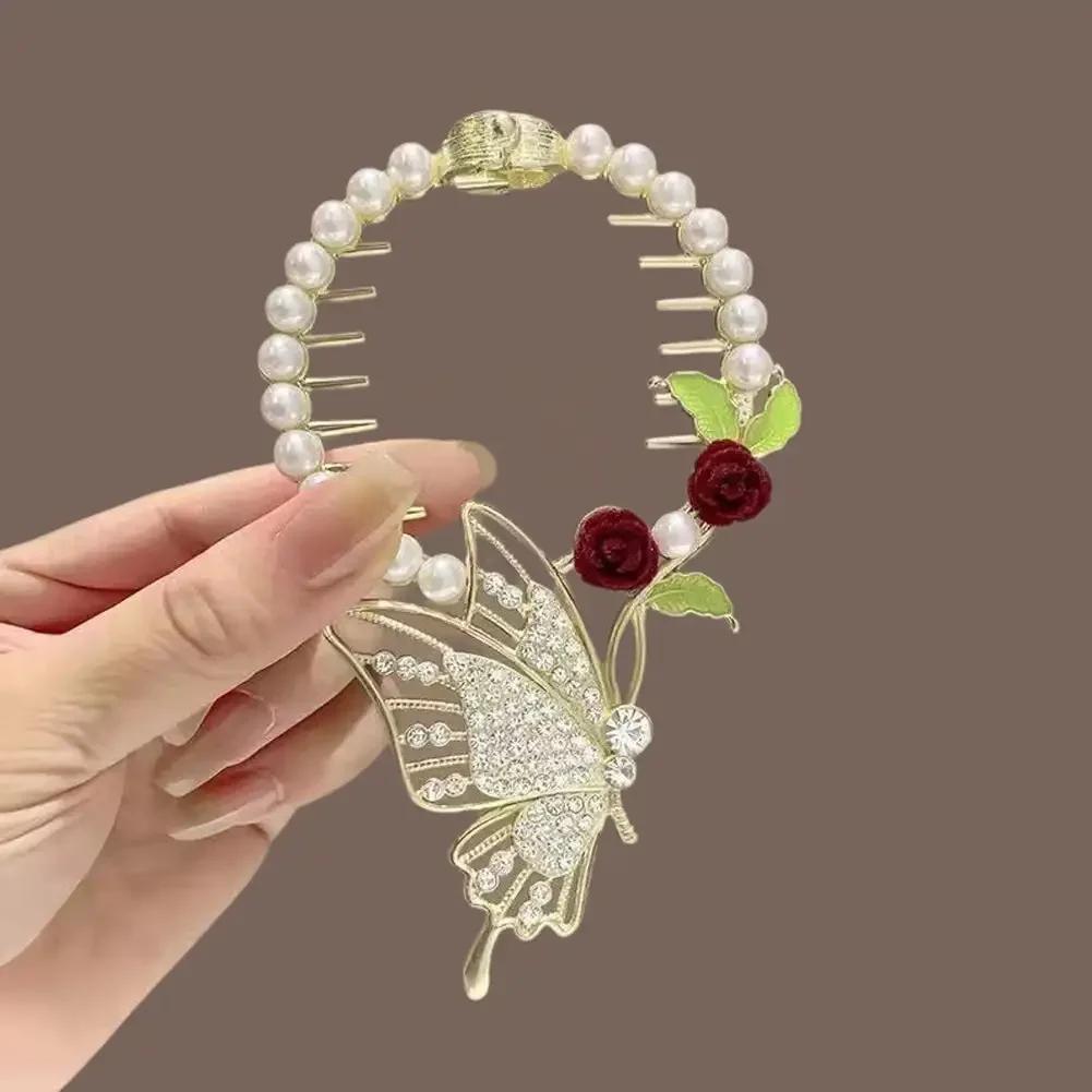 Vintage S Shape Plush Ball Dried Rose Hairpins for Women Ponytail Twist Hair Clips Fashion Shark Clip Barrettes Hair Accessories