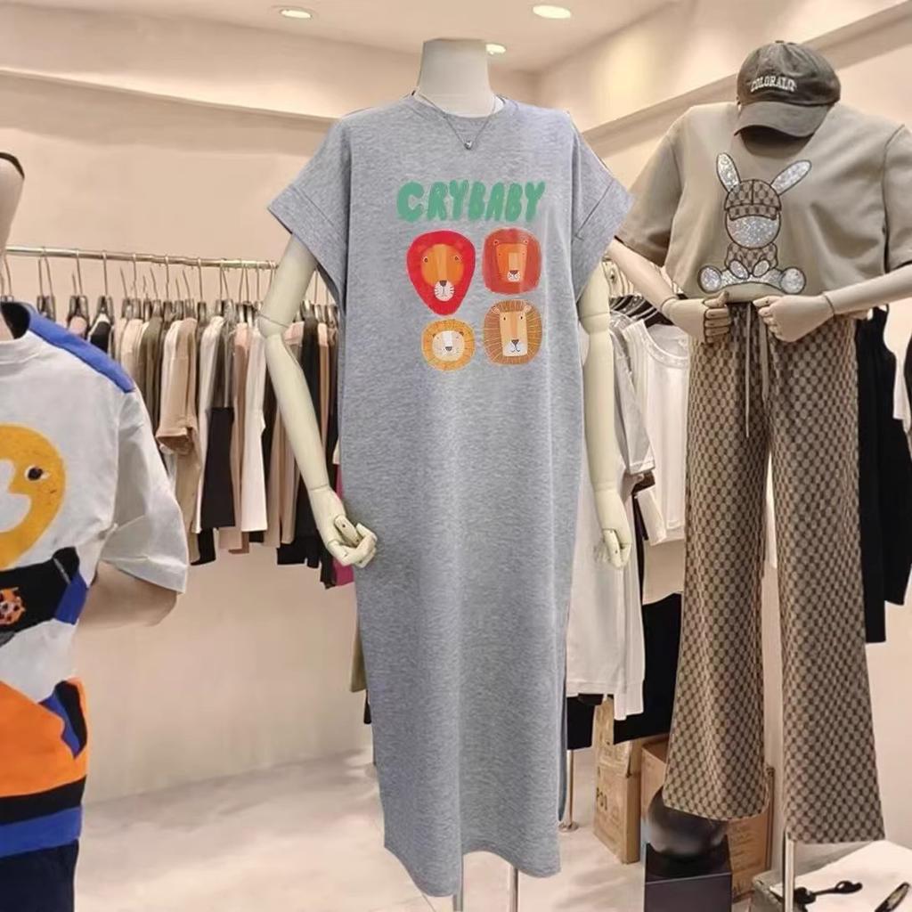 T-shirt Dress, Short-sleeved, Large Size, Loose and Casual, Large Size, Covering The Stomach, Long Dress