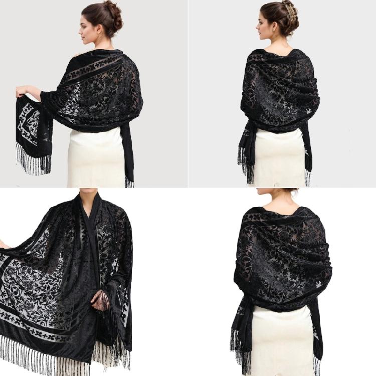 Sophisticated Velvet Shawl Scarf for Women Evening Dress Cover Up Shoulder Wrap Wedding Guest Fringed Scarf