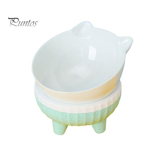 

Поднятая миска для домашних животных Наклонная поднятая миска для кошек Нескользящие миски для кошек с защитой от рвоты Кормушка для домашних животных в форме кошки для кошек и собак зелёный