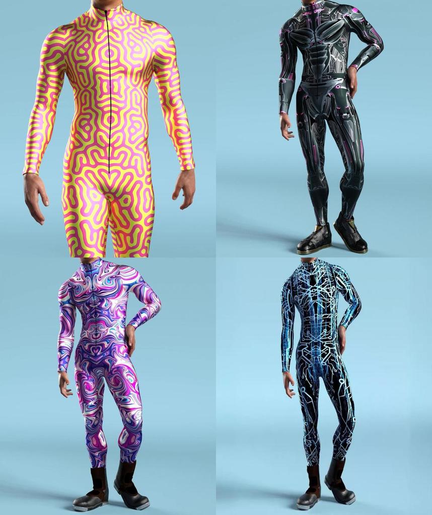 Halloween Tight Fit 3d Mechanical Print Adult Cosplay Jumpsuit For Role Play