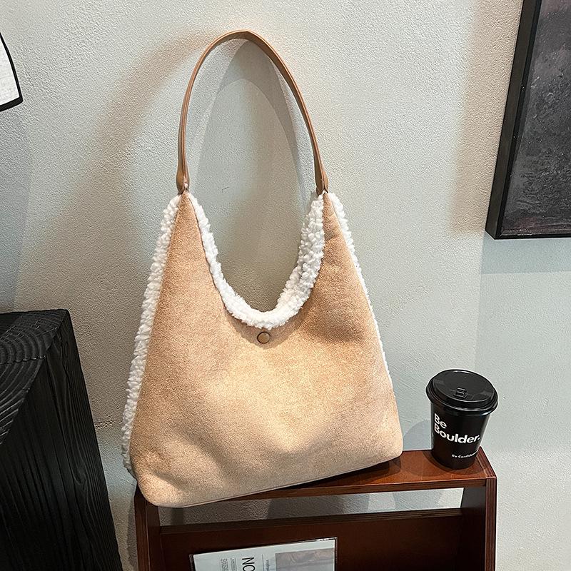 Korean Style Fashi Shoulder Bag Large Capacity Simple Suede Handle Bag for Women Comfortable and Versatile Texture Storage Bag