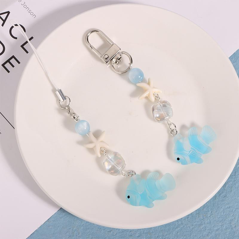 Y2K Blue Sea Fish Starfish Phone Charms Pendant Cute Bead Handmade Sweet Girl Keychain For Bag Camera Hanging