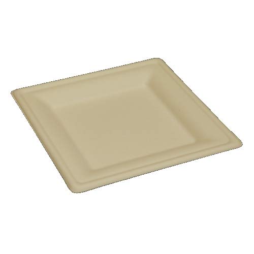 Disposable, durable, eco-friendly square plates, unbleached molded wood, 20cm, P035M, pack of 50