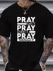 Men'S PRAY Graphic Retro Design T-Shirt, Regular Fit with Round Neck, Durable An