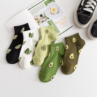 5 Paar Avocado Crew Knöchelsocken Cartoon Frisch Mode Atmungsaktiv Sommer und Herbst Kawaii Komfort Damen Low Cut Bootssocken