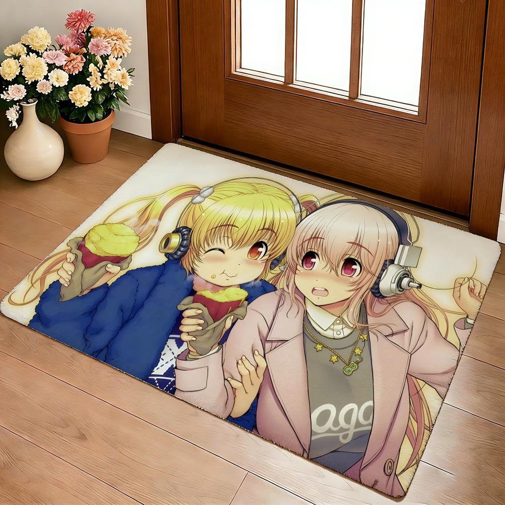 S-Super Sonico Classic Floor Mat Cozy Flannel Soft Thick Non-Slip Mat for Living Room Bedroom Kitchen Decor Rugs