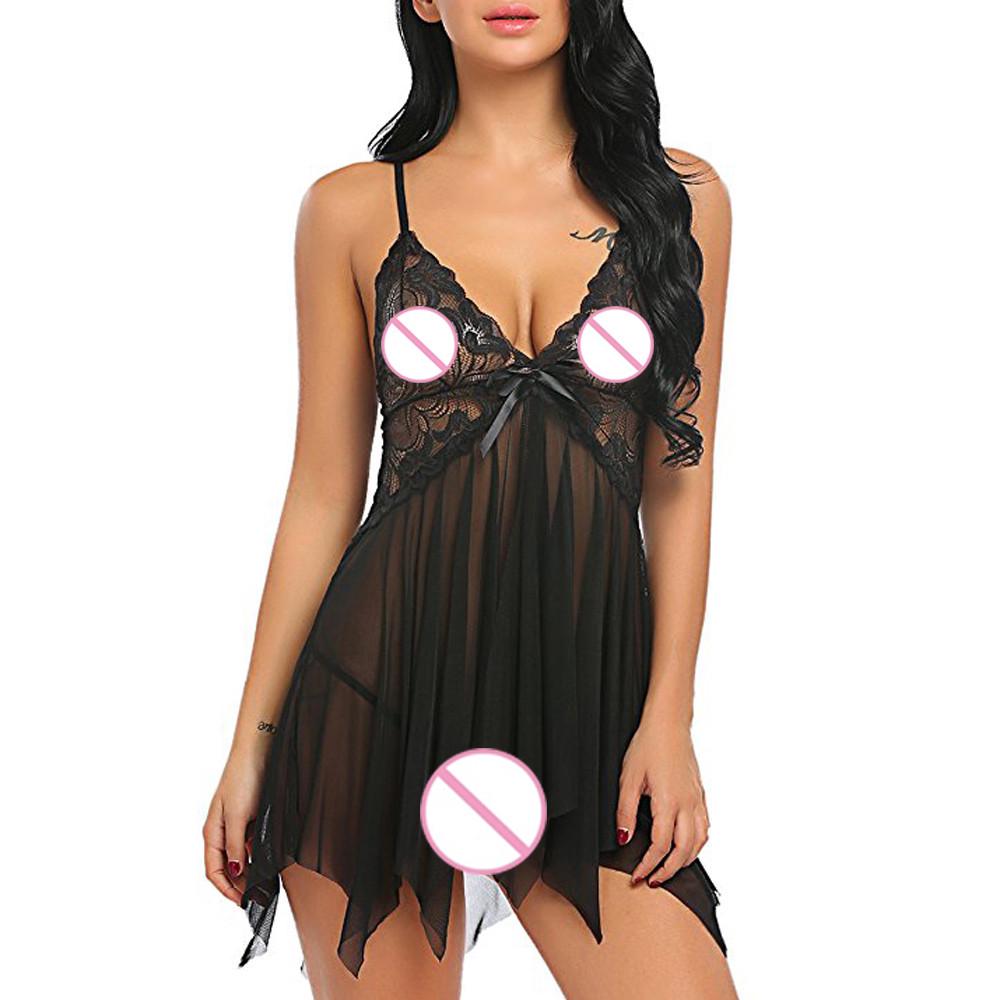 Kobiety Bielizna Kwiat Koronki Bielizna Babydoll V Neck Bielizna nocna Paski