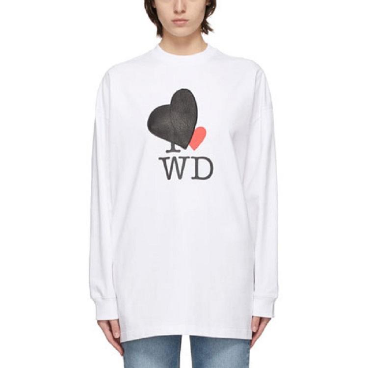 We11done Ss21 Heart Pattern Casual Long Sleeve T-Shirt Unisex Tops White WD-TT0-21-516-U-WH