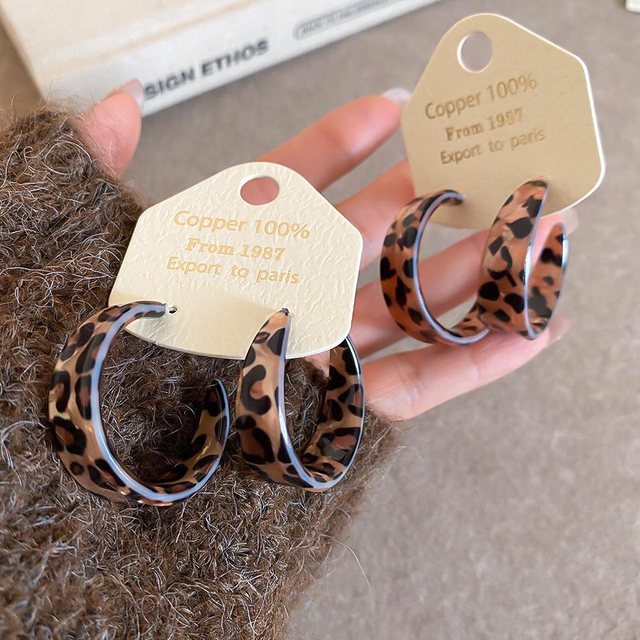 Silbernadel Leopard Harz Geo Runde Ohrringe, Retro Myer Stil, Nischen Design für Frauen