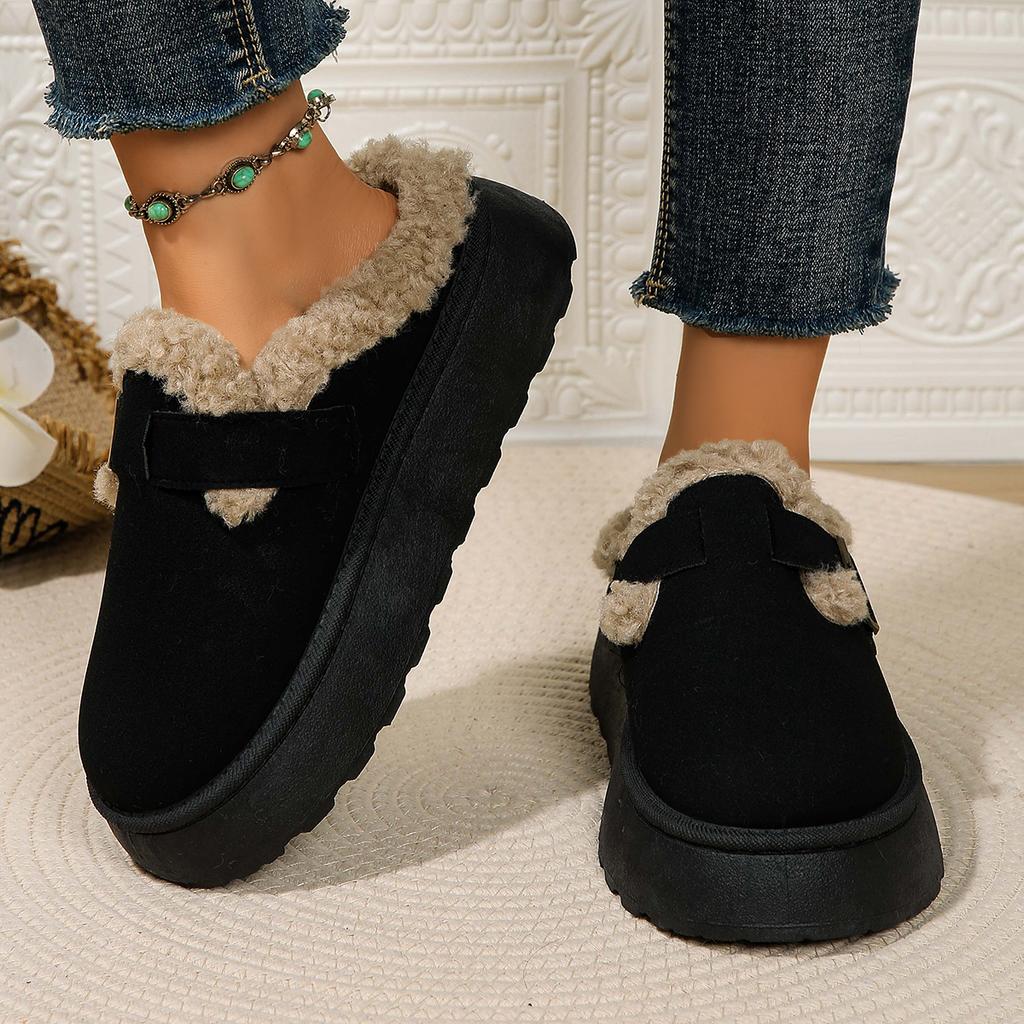 Fashion Thickened Lined Snow Boots Women's Slip-On Slippers Roman Style Rubber Sole Long Plush Inner Thick Winter Shoes for Women