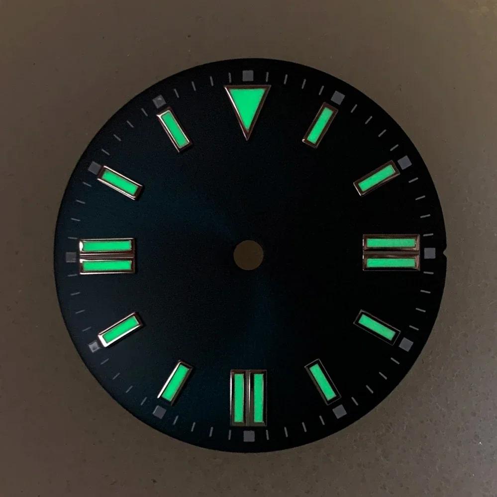 28.5mm Green Luminous Watch Dials Sunray Strips Nails No Date Watch Faces Replace Accessories for NH35/8215/2813/2836 Movements