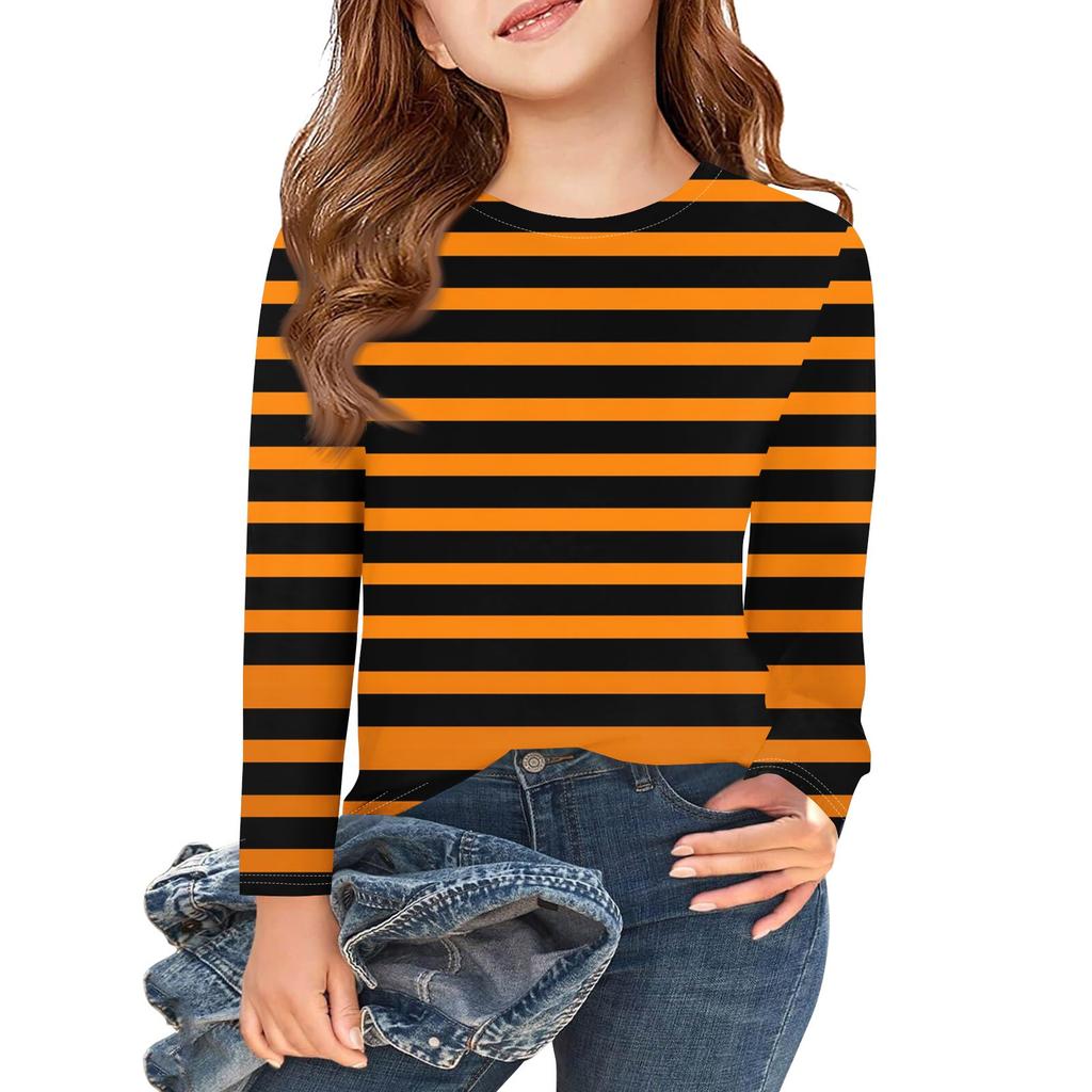 Girls Long Sleeve T Shirts Kids Fall Tops Crewneck Halloween Printed Basic Tees 3-9Y