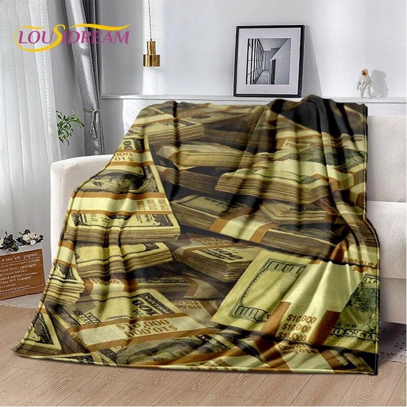 3D-Dollar-Euro-Pfund-Geld-Reich-Cartoon-weiche Plüschdecke, Flanelldecke, Überwurfdecke für Wohnzimmer, Schlafzimmer, Bett, Sofa, Geschenk