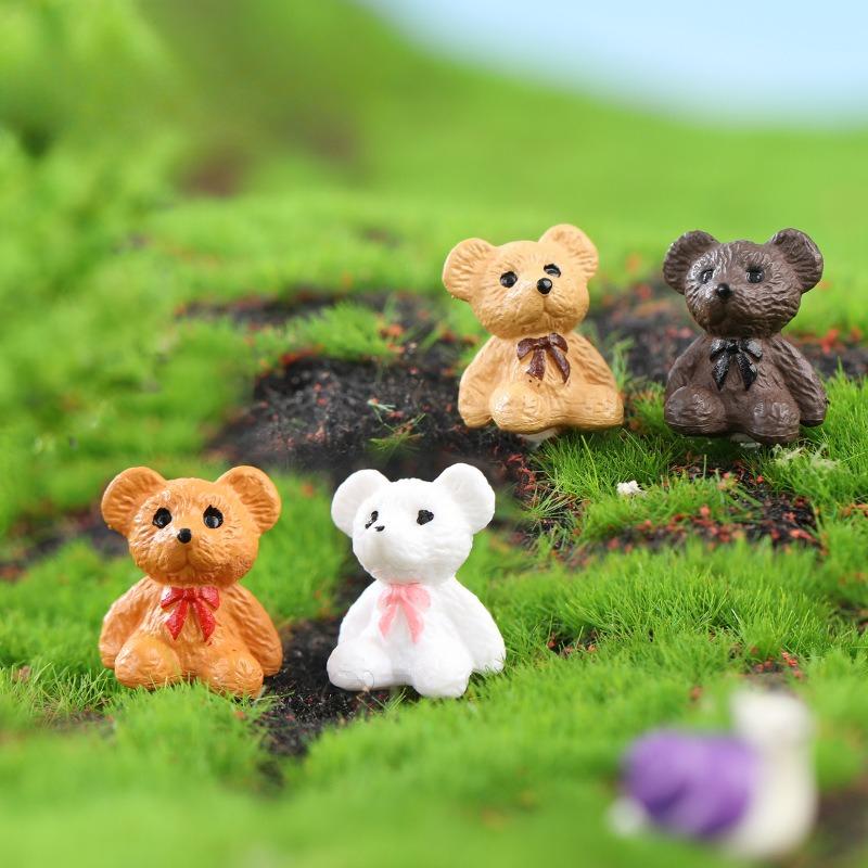 4pcs /Lot Cute Teddy Bear Figurine Moss Micro Landscape Accessory, Fun DIY Assembly Ornament, Cute Decoration