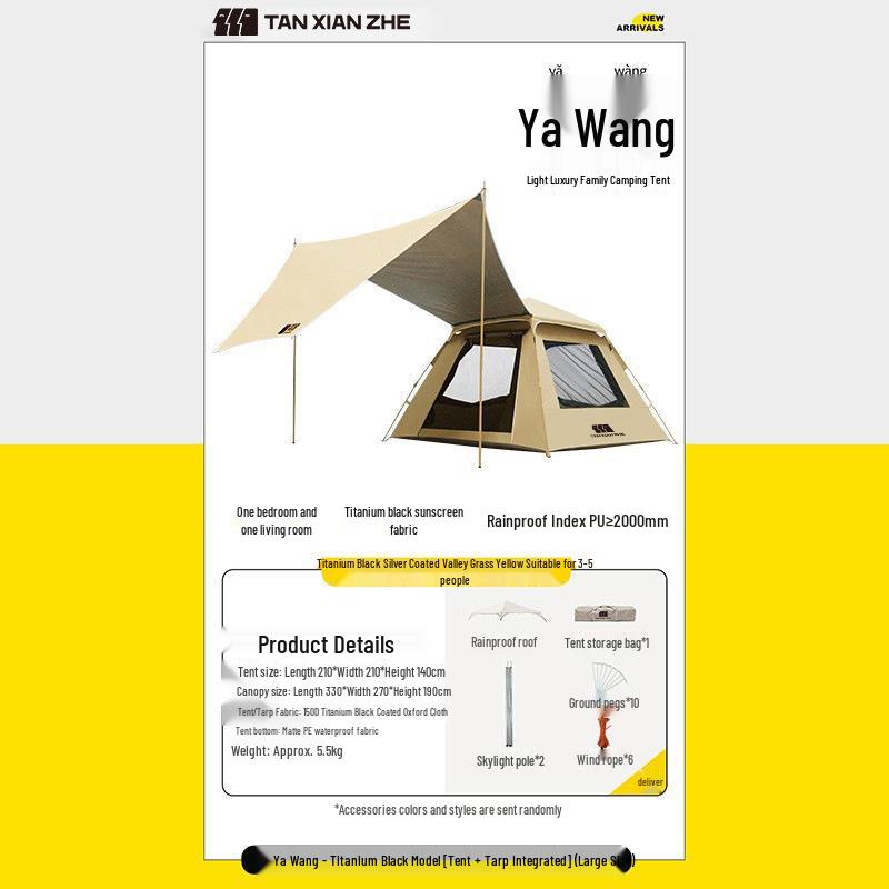 Explorer Tent: 3-4 Person Quick-Open Outdoor Shelter, Windproof & UV Protected for Camping.