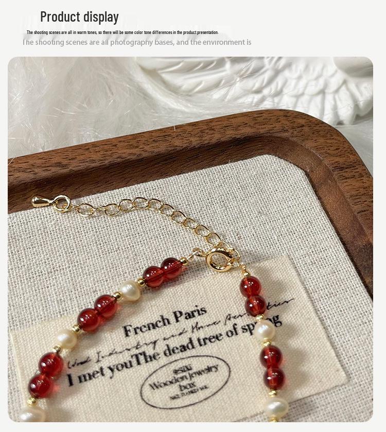 Qiaoen Women's Pixiu Crystal Bracelet with Burgundy Garnet, Citrine, and Freshwater Pearl