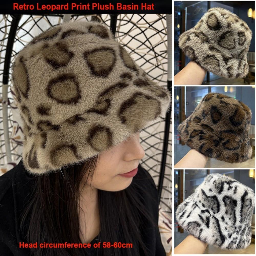 Retro Leopard Print Fisherman's Hat Leopard Print Autumn Winter Warm Hat  for Daily Wear
