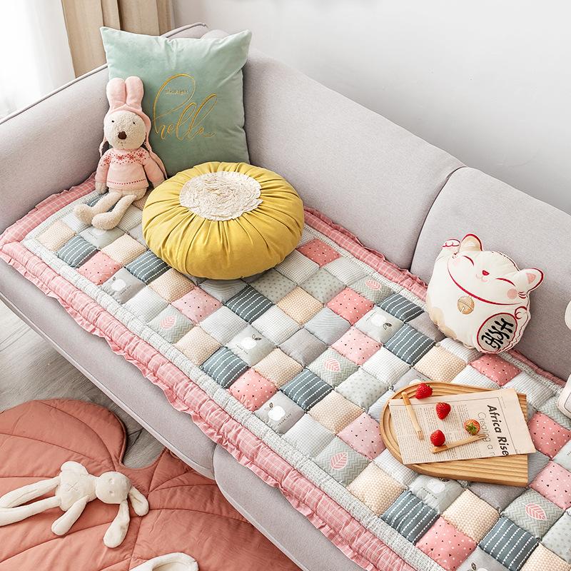 Solid Color Sofa Cushion Bay Window Mat Antislip Four Seasons Couch Cushion Living Room Pure Cotton Thickened Splicing Sofa Mat