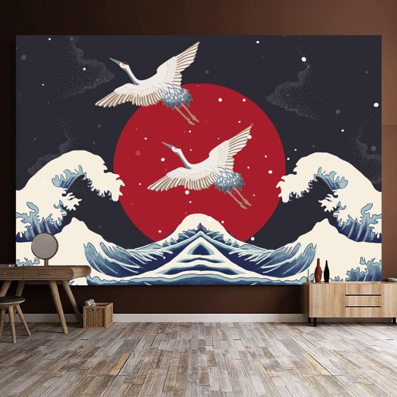 Japanese Tavern Sea Wave Tapestry Ghost Samurai Decorative Tapestry Room Decoration Home Decor Dorm Wall Hanging Backdrop Cloth